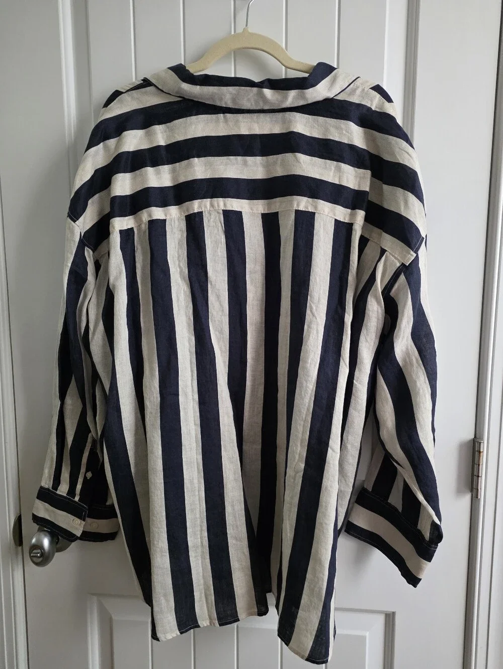 NWT H&M Navy and Cream Vertical Stripe Button-Down Shirt Plus Size XXL - Picture 3 of 4